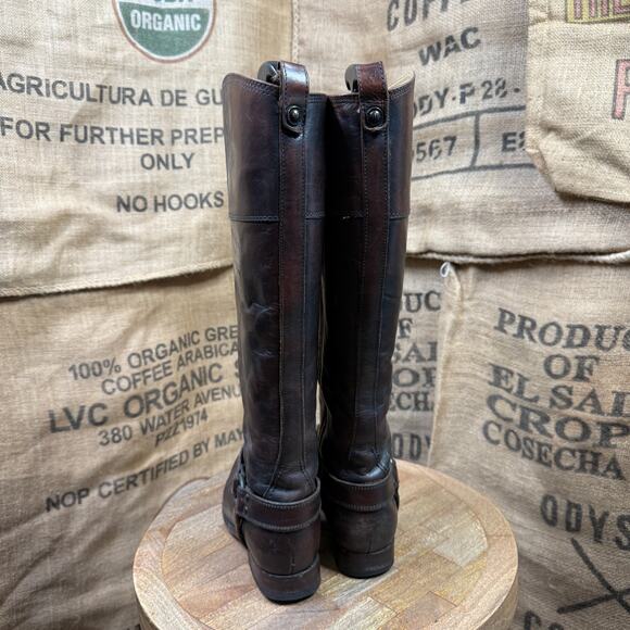 Frye 'Melissa' Harness Boot Tall Dark Brown Calf Size 9 B Genuine Leather - Picture 6 of 9
